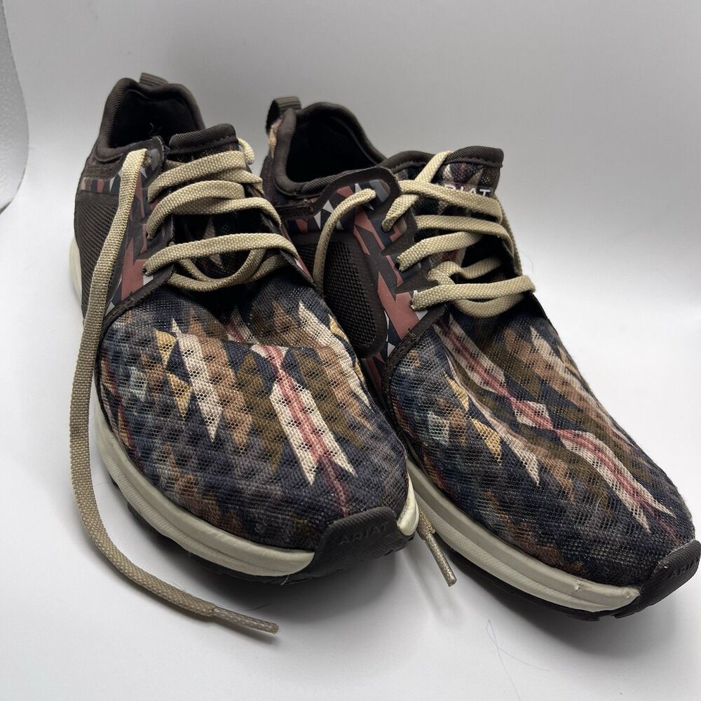 Ariat Shoes Womens Size 7.5B Brown Aztec Print Fuse Sneakers Southwestern EUC